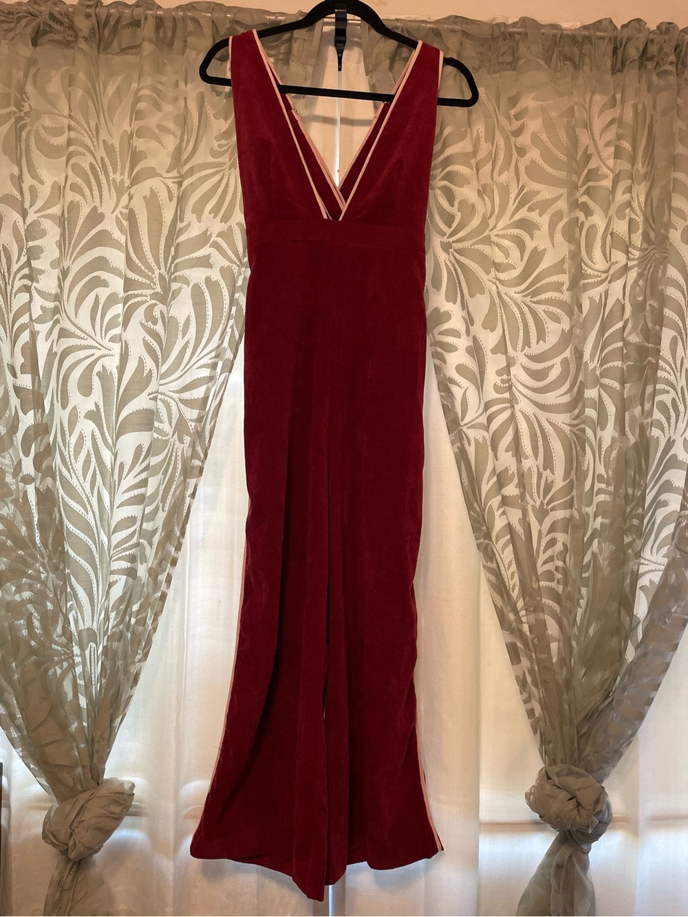 Deep V-Neck Red Jan Corduroy Jumpsuit